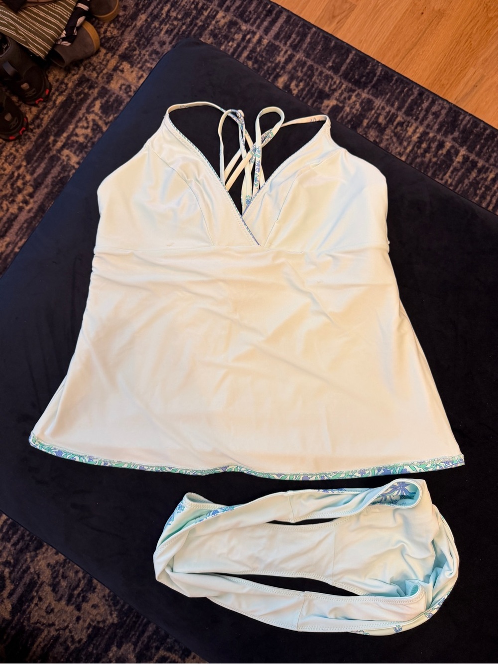 Vineyard Vines Cream Tankini & Bikini Set with Blue-Green Floral Print - Picture 4 of 4
